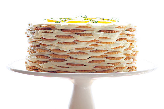 Huge no-bake dessert roundup: Meyer Lemon Thyme Icebox Cake at She Wears Many Hats
