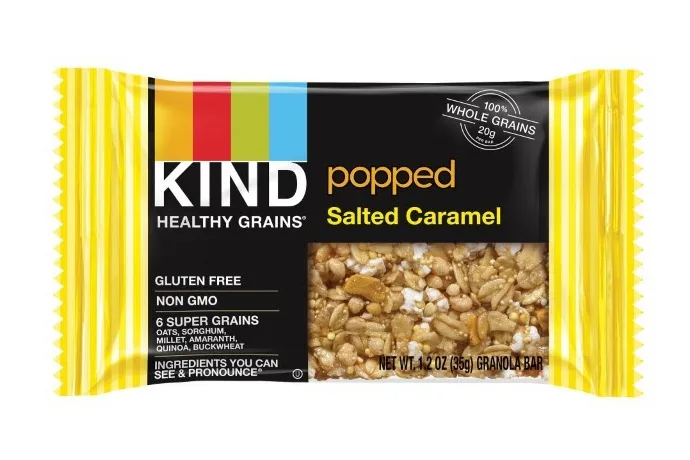The new KIND Healthy Grains Popped Salted Caramel Granola Bar: Gluten-free, GMO-free, nut-free lunchbox snack: