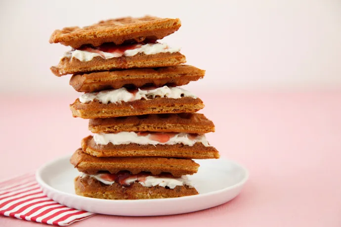 Nut free school lunch ideas: Swap in cream cheese for peanut butter in these waffles sandwiches | Weelicious