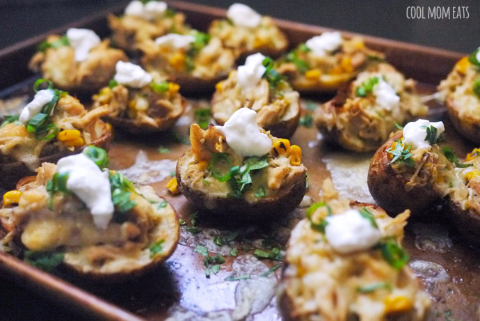 Creamy Enchilada Potato Skins are a perfect game day snack—that can double as a protein-rich game day meal | Cool Mom Eats Creamy Enchilada Potato Skins are a perfect game day snack—that can double as a protein-rich game day meal | Cool Mom Eats