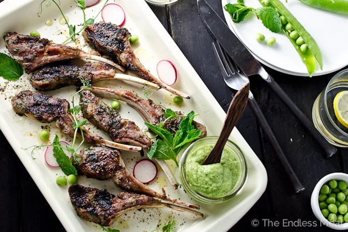 One of our favorite spring pea recipes–Grilled Rack of Lamb with Fresh Pea and Mint Pesto–is all about good ingredients and simple cooking. | The Endless Meal