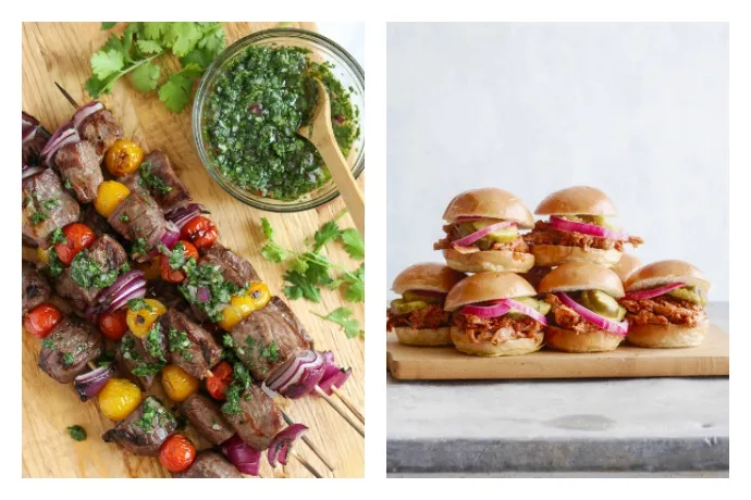 This week's Cool Mom Eats meal plan has 5 easy recipes—from Steak Kebabs with Chimichurri at Skinny Taste to slow cooker Pulled Pork Sliders at What's Gaby Cooking—to get you through the busy work week.