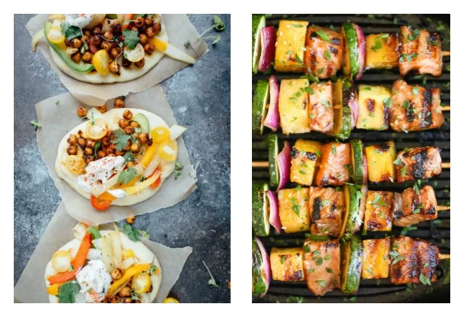 Cool Mom Eats meal plan | June | featuring Chorizo Spiced Chickpea Fajitas at Vegetarian Ventures and Asian Salmon Kabobs at Damn Delicious