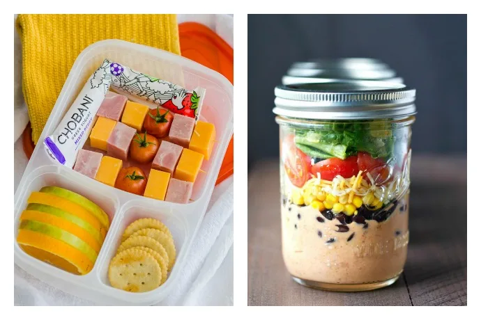 A round up of high protein school lunch ideas on Cool Mom Eats including simple bento ideas from Easy Lunchboxes and a Mason Jar Taco Salad The Seasoned Mom
