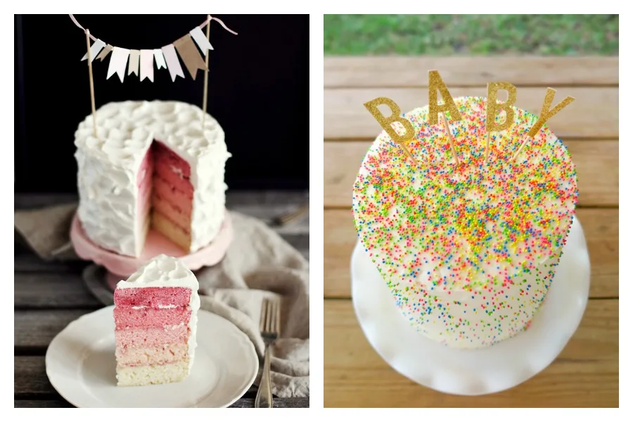We found 9 cool, modern gender reveal cakes including this pink rainbow cake at Call Me Cupcake and an ombre gender reveal cake at Ashley Brooke Designs | Cool Mom Eats
