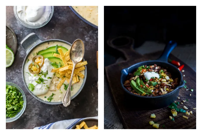 Rule the weeknight with these super fast, easy chili recipes that come together in 30 minutes or fewer, including Creamy White Chicken Chili at The Cookie Rookie, Fiery Chipotle Chilli at Wilde Orchard and more