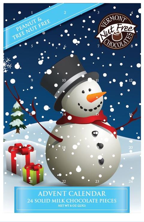 Vermont Nut Free makes a delicious milk or dark chocolate nut free advent calendar.