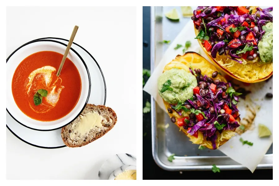 Cool Mom Eats meal plan: This week, we're keeping it easy and light with recipes like the 20-Minute Tomato Soup at The Faux Martha, Spaghetti Squash Burrito Bowls at Cookie + Kate, and more.