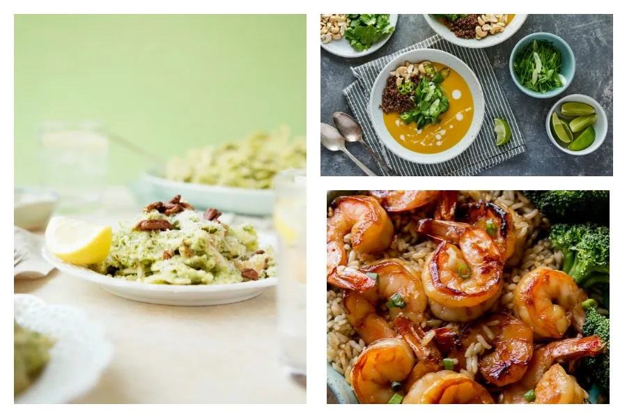 Our post-Thanksgiving Cool Mom Eats weekly meal plan is going light(er) on calories and definitely on cooking time! This week's recipes include Broccoli Pesto Pasta at Candid Appetite, Butternut Curry Soup at Local Haven, and Honey Garlic Shrimp at Sally's Baking Addiction.