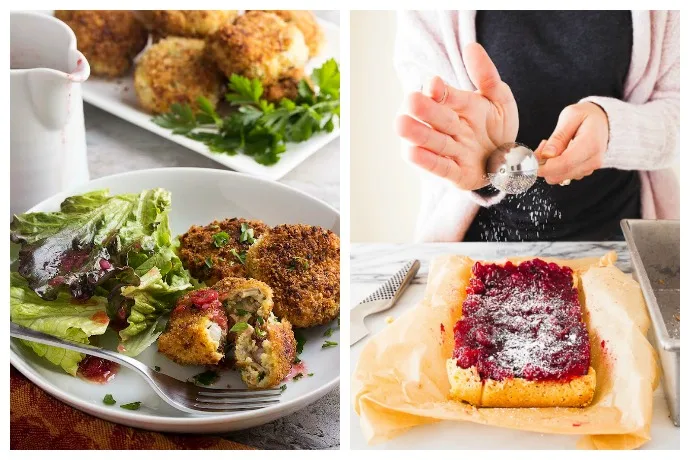 Great Thanksgiving leftovers recipes | Turkey & Stuffing Croquettes at Just a Little Bit of Bacon and Cranberry Shortbread at Dessert for Two