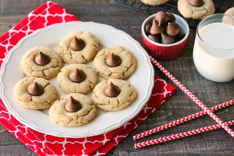 Treats for Santa have to include a delicious classic, like these kid-favorite Peanut Butter Blossoms. | Dessert Now Dinner Later
