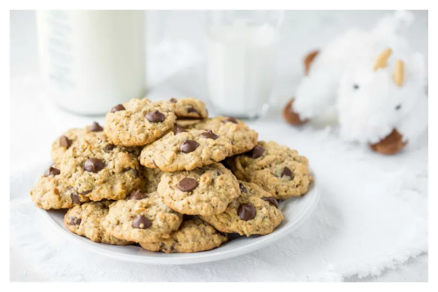 We've got 8 breast milk boosting foods to keep baby satisfied, like these Dark Chocolate Chip Lactation Cookies at Saving Room for Dessert.