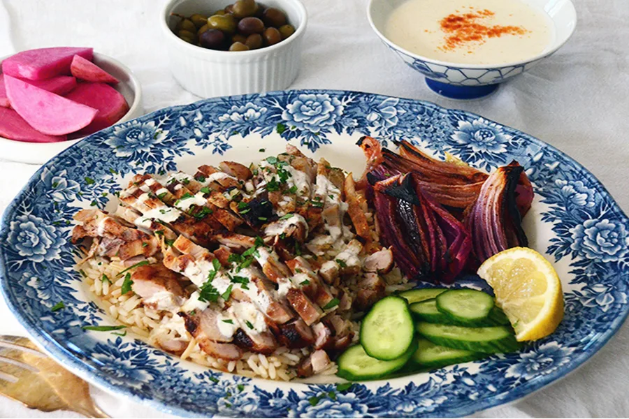 Cool Mom Eats weekly meal plan: Sheet pan Chicken Shwarma by Maureen Abood at Rose Water and Orange Blossoms