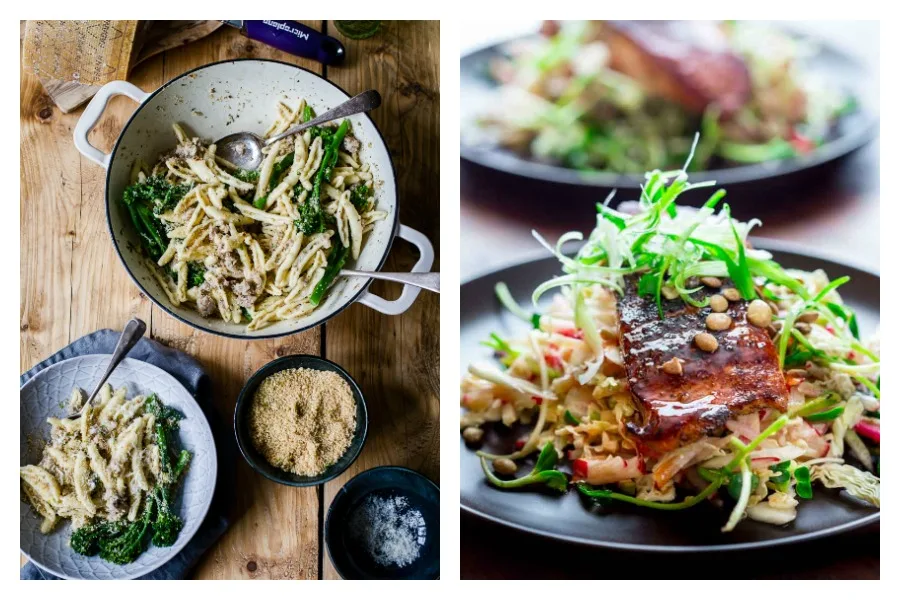Cool Mom Eats weekly meal plan: 5 easy, family friendly recipes for the week ahead including Sausage and Broccoli Pasta at Vinkalinka and Spiced Chicken with Olives and Lemon at Weelicious