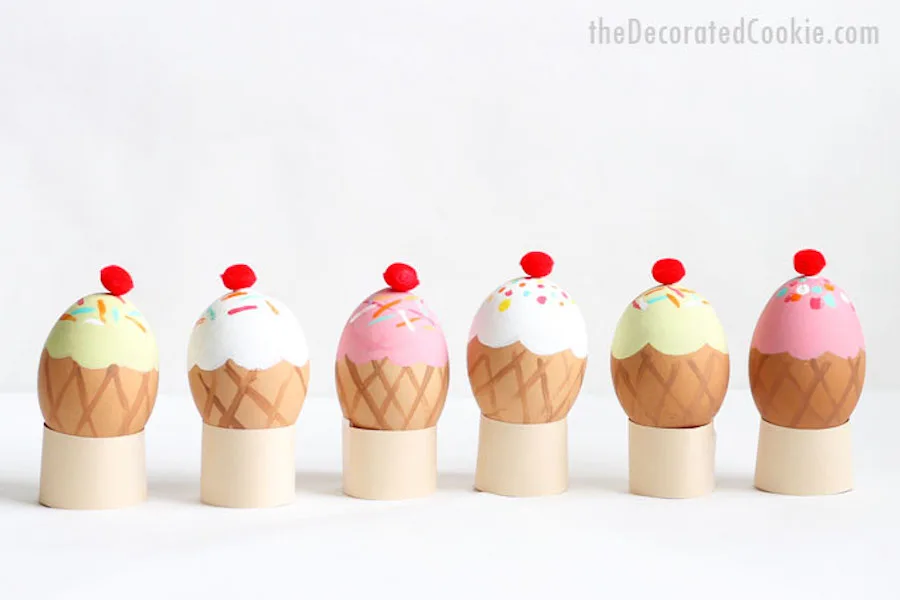 An adorable ice cream cone Easter egg decorating tutorial at The Decorated Cookie.