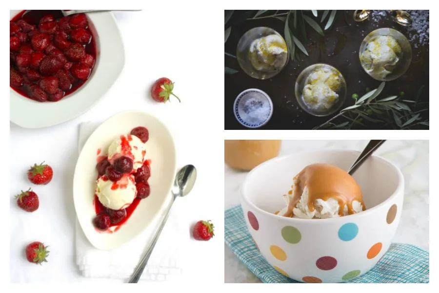 When you use these 20 healthier ice cream toppings to make your ice cream sundaes, you can eat more, right? Check out all of the ideas including Roasted Strawberry Ice Cream Sundaes at Simple Bites, Peanut Butter Magic Shell at Dinners, Dishes & Desserts, and Vanilla Ice Cream with Olive Oil at Honestly Yum