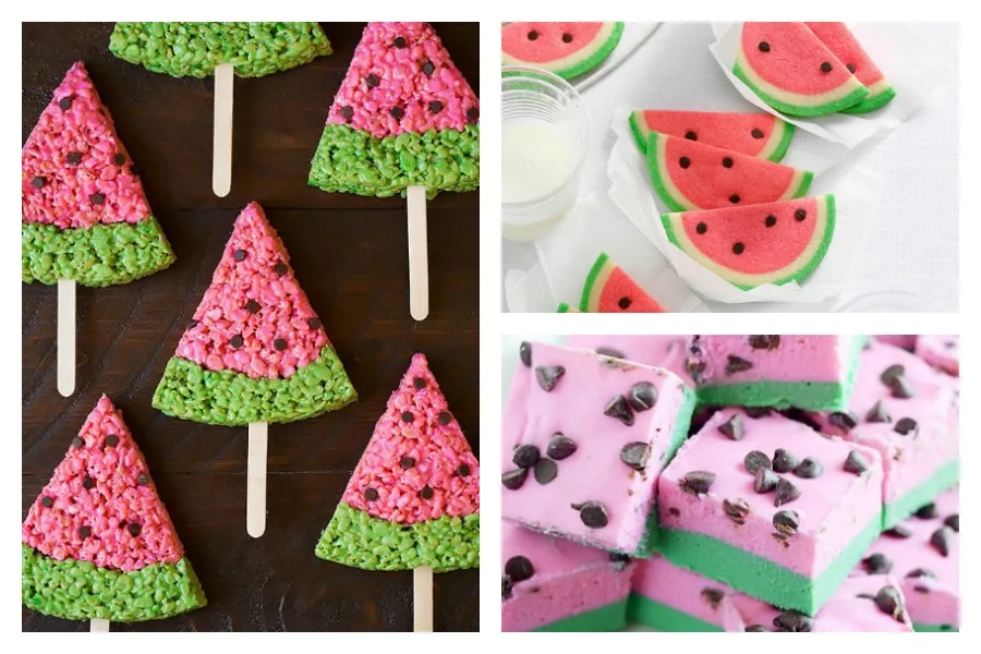 We're getting into the summer spirit with these fun kids snacks: 8 watermelon treats that are as fun to look at as they are delicious to eat, including Watermelon Rice Krispies Treats at Cooking Classy, Watermelon Slice Cookies at Taste of Home, and Watermelon Fudge at Something Swanky
