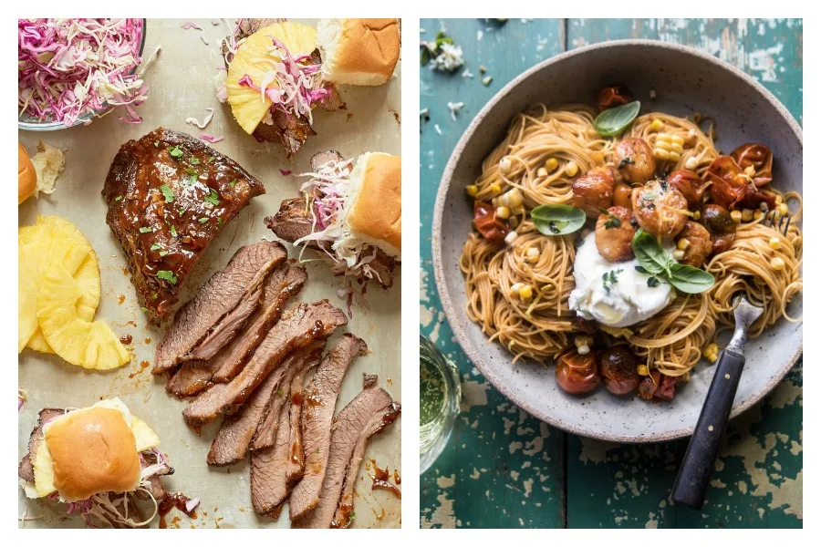 On our latest Cool Mom Eats weekly meal plan, we've got 5 easy, family-friendly dinners for the week ahead including Slow Cooker Hawaiian Brisket Sandwiches at The Kitchen and a summery Browned Butter Scallop and Burst Tomato Basil Pasta at Half Baked Harvest.
