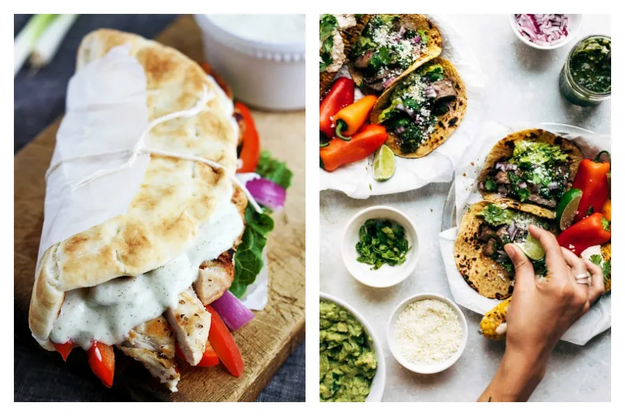 On the latest Cool Mom Eats weekly meal plan, 5 easy, family-friendly dinners for the week ahead including super quick Chicken Gyros at Creme de la Crumb and Chimichurri Steak Tacos at Pinch of Yum