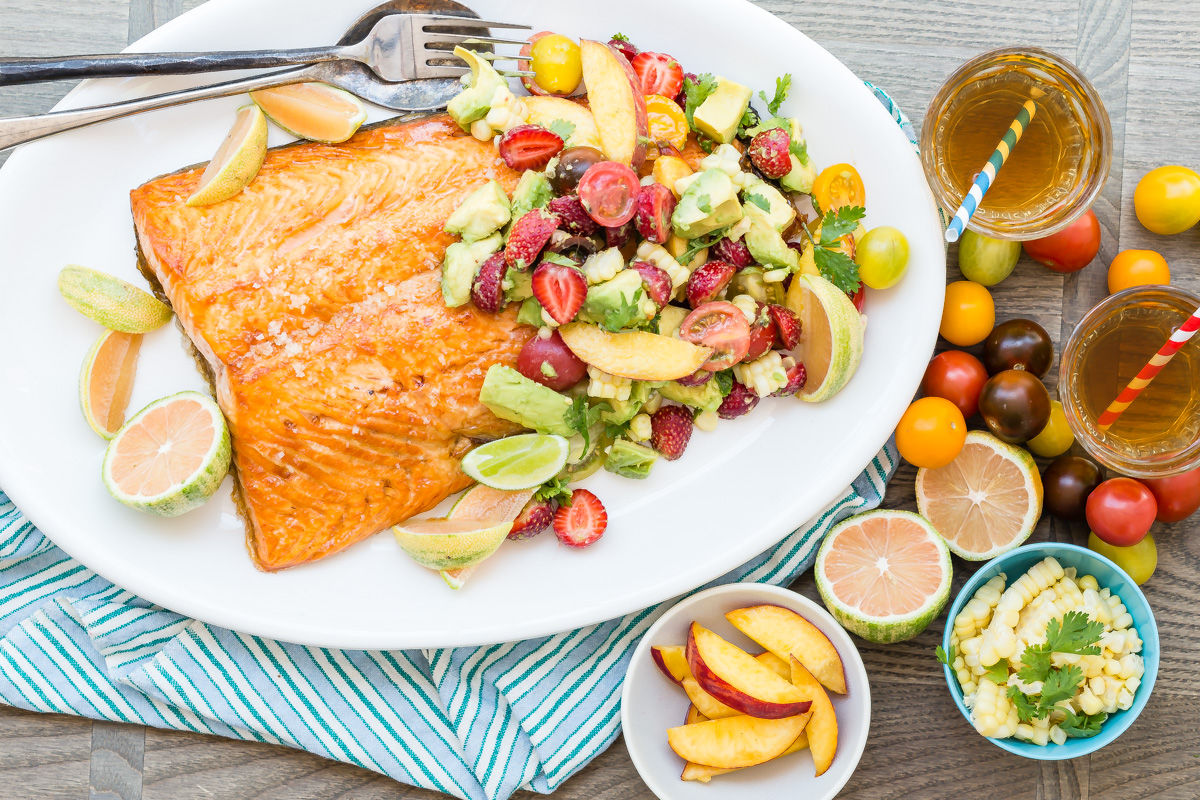 Cool Mom Eats weekly meal plan: Broiled Salmon with Summer Fruit Salad at Weelicious