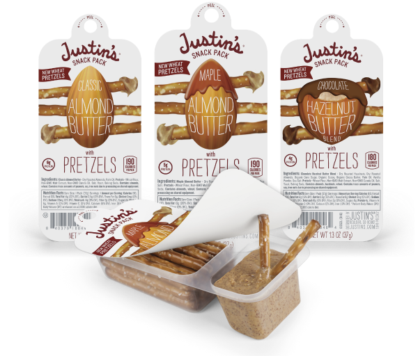 Justin's Snack Packs -- which come with pretzels or banana chips -- are a great high protein snack that make healthy, tasty nut butters as convenient as it gets | Cool Mom Eats