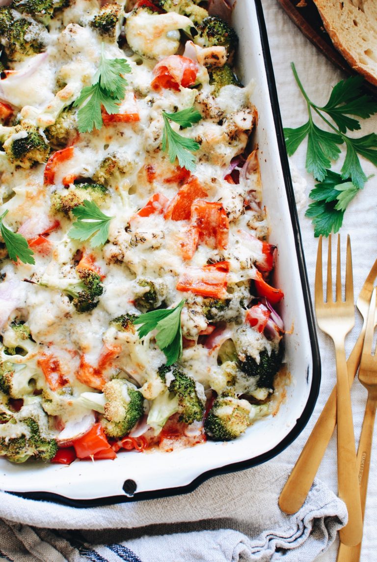 Cool Mom Eats weekly meal plan: Cheesy Chicken and Veggie Bake at Bev Cooks