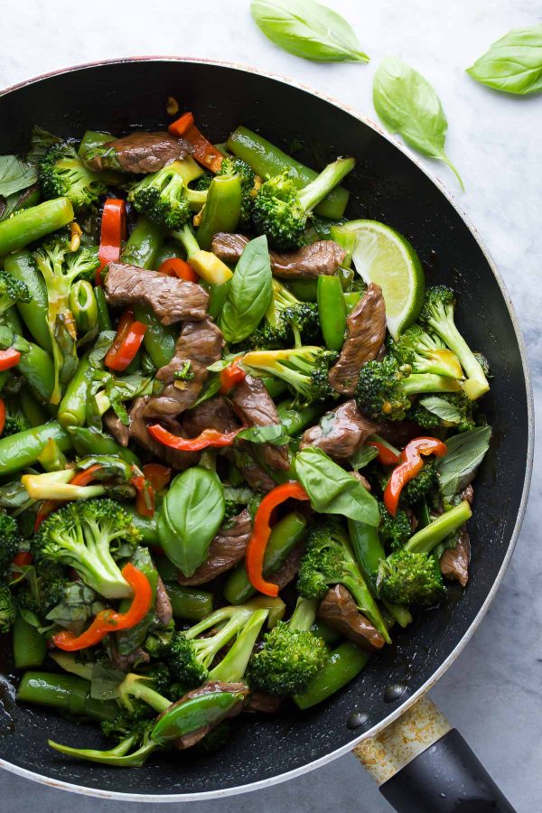 Cool Mom Eats weekly meal plan: Lime Beef Basil Stir Fry at Sweet Peas and Saffron