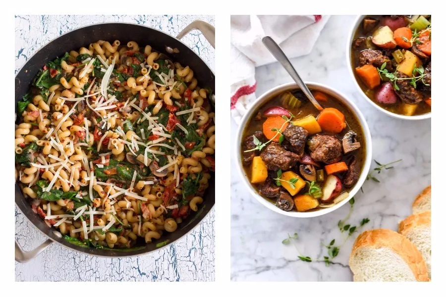 We're welcoming fall on the latest Cool Mom Eats weekly meal plan with 5 easy, family-friendly dinners for the busy work week, including the One-Pot Pasta Florentine at Kitchen Treaty and Instant Pot Butternut Squash Beef Stew at FoodieCrush