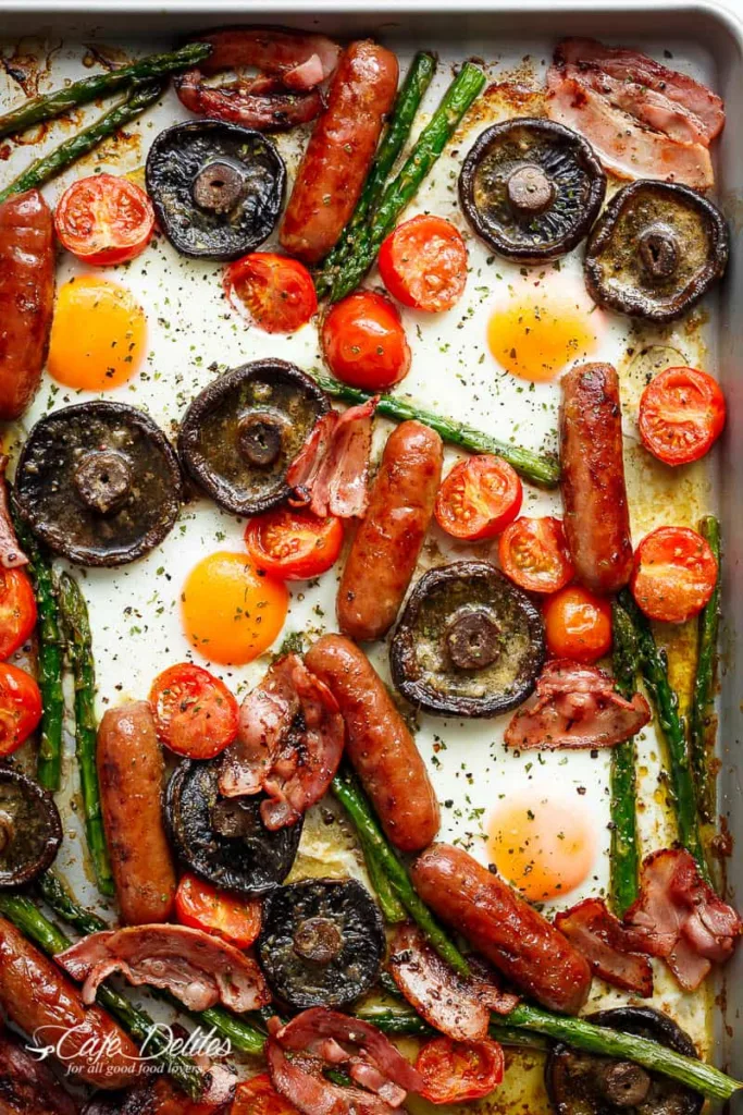 Sheet pan breakfast recipes:Sheet Pan Full Breakfast with Garlic Butter Mushrooms | Cafe Delites Sheet pan breakfast recipes:Sheet Pan Full Breakfast with Garlic Butter Mushrooms | Cafe Delites