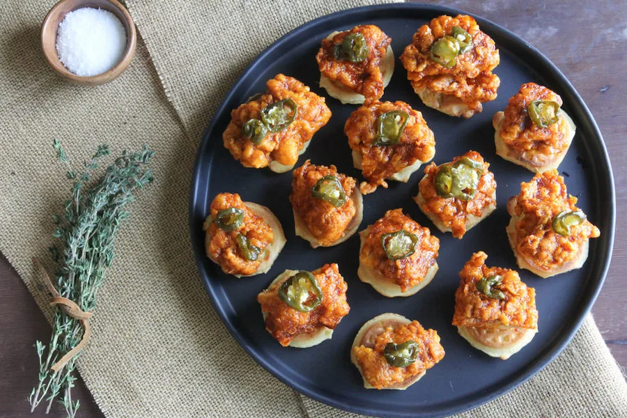 7 spicy Nashville Hot Chicken recipes for your tailgating and fall party pleasure | Mini Hot Chicken & Waffles at Jess Pryles
