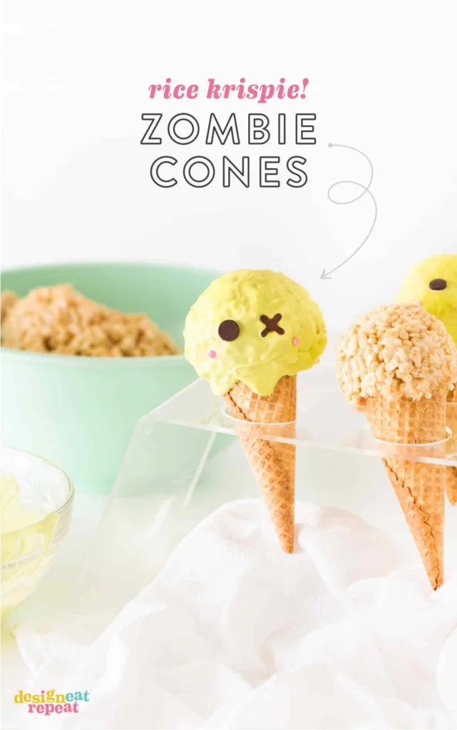 Easy Halloween treats for kids: Zombie Rice Krispies Cones | Design Eat Repeat