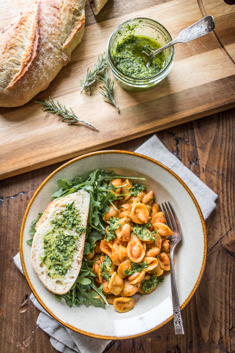 Cool Mom Eats weekly meal plan: Pasta with White Beans and Rosemary Pesto at The Wanderlust Kitchen
