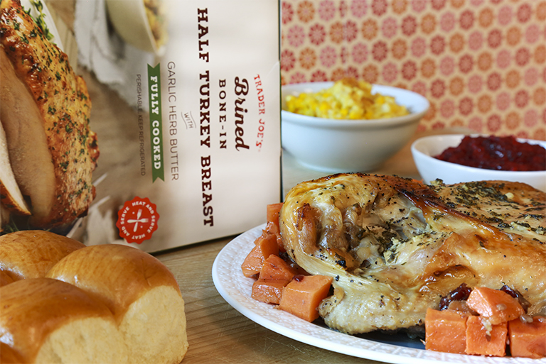 All the Trader Joe's products to grab for easier Thanksgiving cooking: Brined, Bone-In Half Turkey Breast | featured at Cool Mom Eats