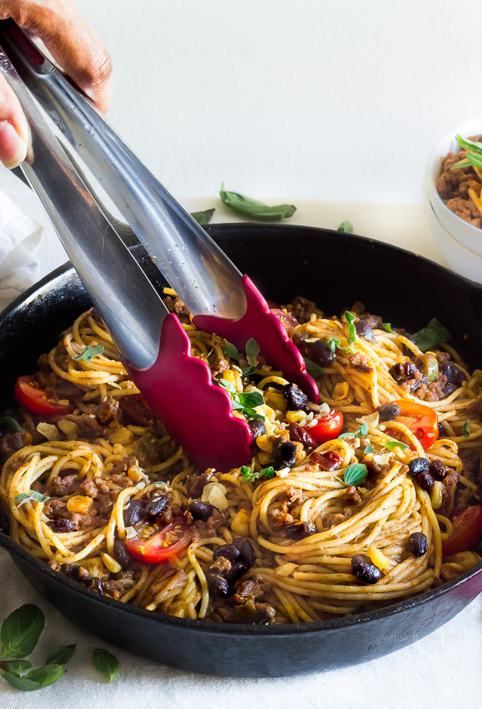 Cool Mom Eats weekly meal plan: Taco Spaghetti at Whisk It Real Gud