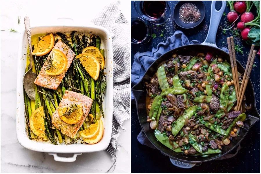 Cool Mom Eats weekly meal plan: 5 easy, family-friendly recipes for the week ahead, including One Pan Citrus Salmon Bake at Cotter Crunch and Za'atar Stir Fry at Climbing Grier Mountain
