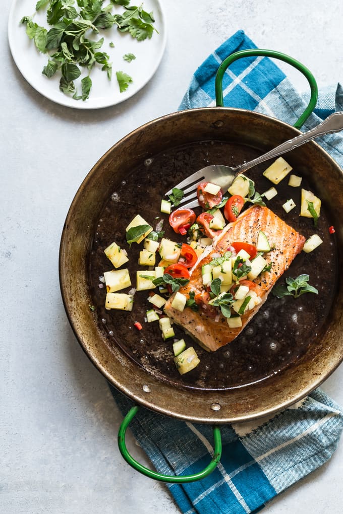 Cool Mom Eats weekly meal plan: Seared Salmon with Pineapple Salsa at Foodness Gracious Cool Mom Eats weekly meal plan: Seared Salmon with Pineapple Salsa at Foodness Gracious