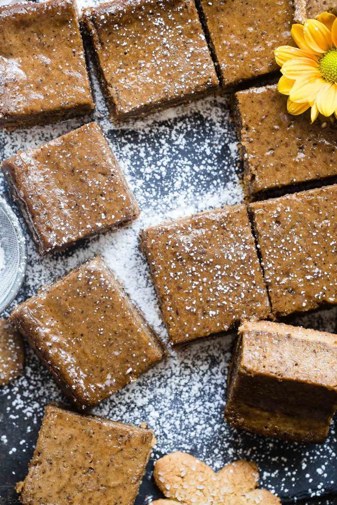 Clean holiday dessert recipes: Paleo & Vegan Gingerbread Coffee Cheesecake bars at Food, Faith, Fitness Clean holiday dessert recipes: Paleo & Vegan Gingerbread Coffee Cheesecake bars at Food, Faith, Fitness