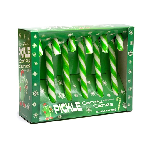 Unique, tasty, and funny edible stocking stuffers: Pickle flavored candy canes | Cool Mom Eats holiday gift guide 2017