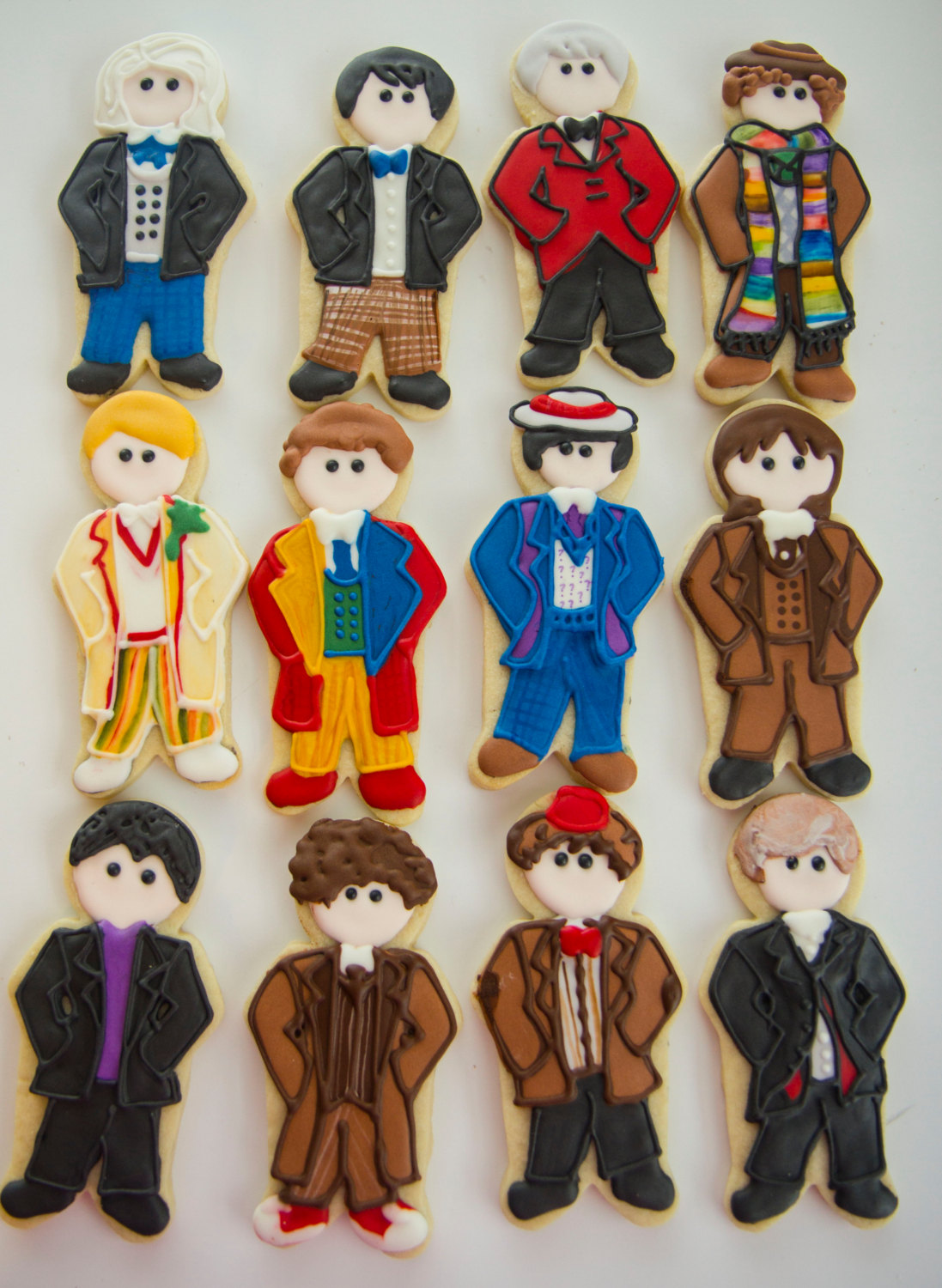 Pop-culture gingerbread cookies: The doctors of Doctor Who at Charlie's Cookies