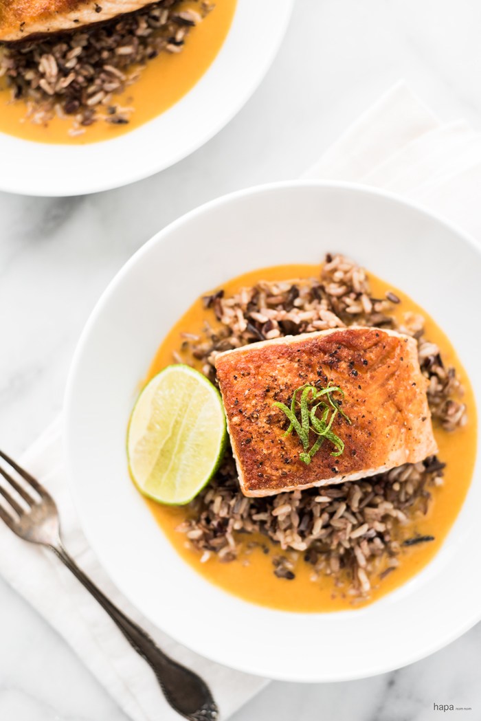 Cool Mom Eats weekly meal plan: Pan Seared Salmon with Wild Rice in Coconut Curry Broth | Hapa Nom Nom