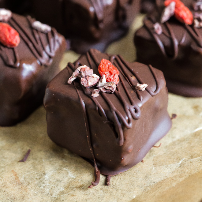 Clean chocolate desserts for Valentine's Day: Raw goji brownies at The Cook and Him