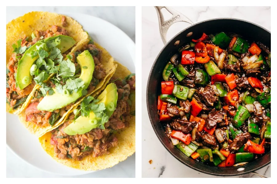 Cool Mom Eats weekly meal plan: 5 easy, family-friendly dinners for the week ahead, from 15 minute Lentil Chili Tacos at Sweet Potato Soul to an easy to make-ahead Pepper Steak Stir Fry at Little Spice Jar