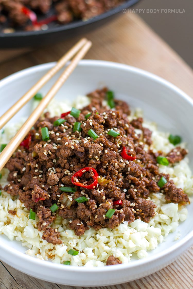 Cool Mom Eats weekly meal plan: 15-Minute Low Carb Korean Beef Bowl | Happy Body Formula