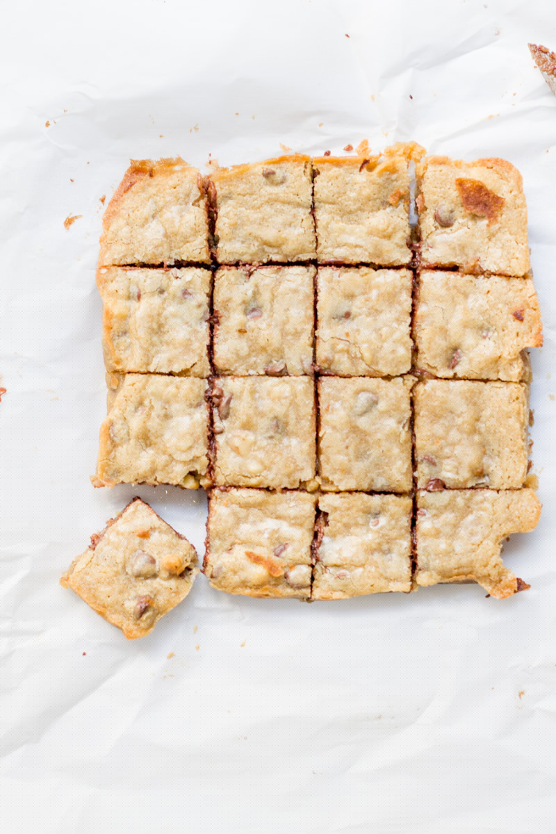 Boozy dessert recipes for St. Patrick's Day: Bourbon Chocolate Chip Blondies at Wholefully Boozy dessert recipes for St. Patrick's Day: Bourbon Chocolate Chip Blondies at Wholefully