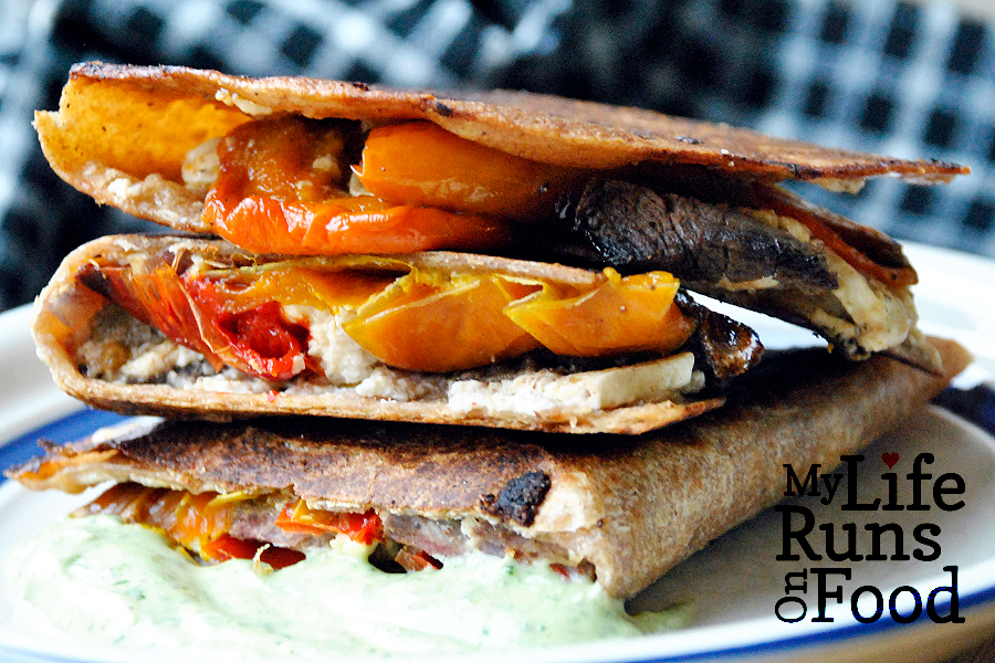 Cool Mom Eats weekly meal plan: Roasted Red Pepper, Steak, and Feta Quesadilla at My Life Runs on Food