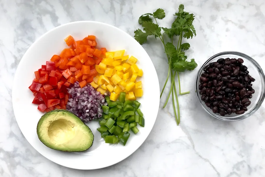 How to make rainbow salsa for a healthy St. Patrick's Day treat (or dinner!): © Jane Sweeney Cool Mom Eats