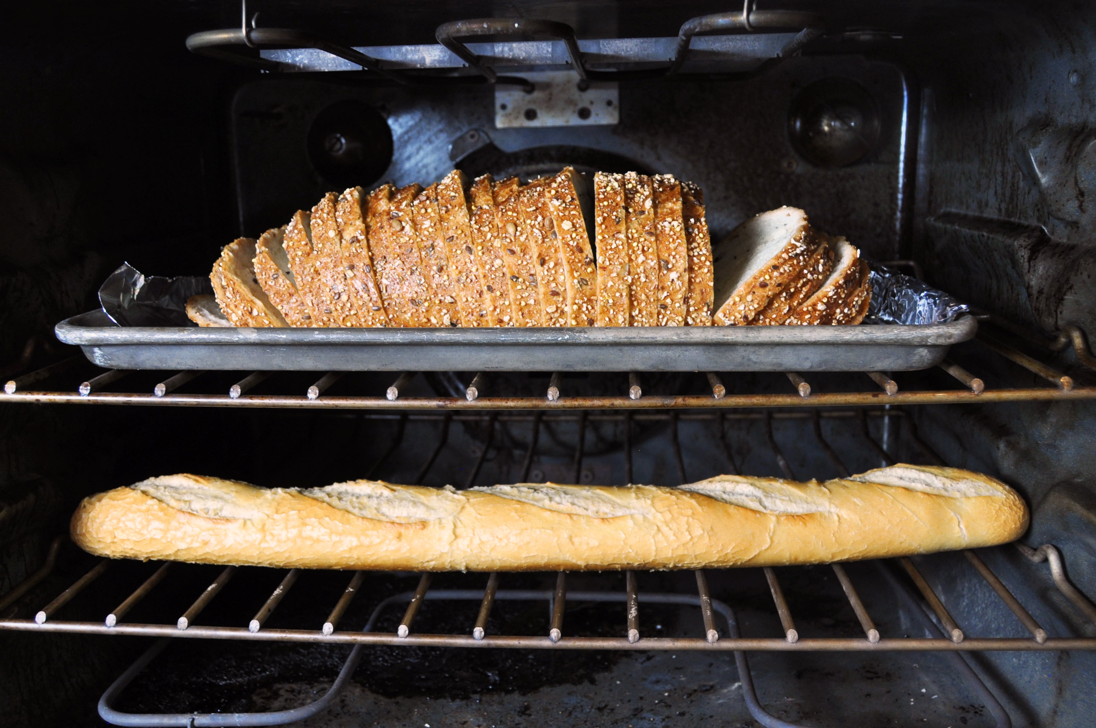 two loaves of bread in the oven