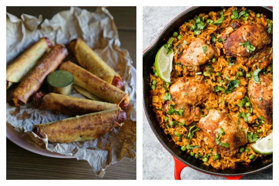 In the latest Cool Mom Eats weekly meal plan, we've got 5 easy, family-friendly dinner recipes for the busy week ahead, including Crispy Dogs at Sweet Life and Mama's Arroz con Pollo at Ambitious Kitchen