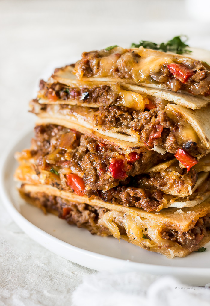 Cool Mom Eats weekly meal plan: Sheet Pan Cheesy Beef Quesadillas at Whisk It Real Gud