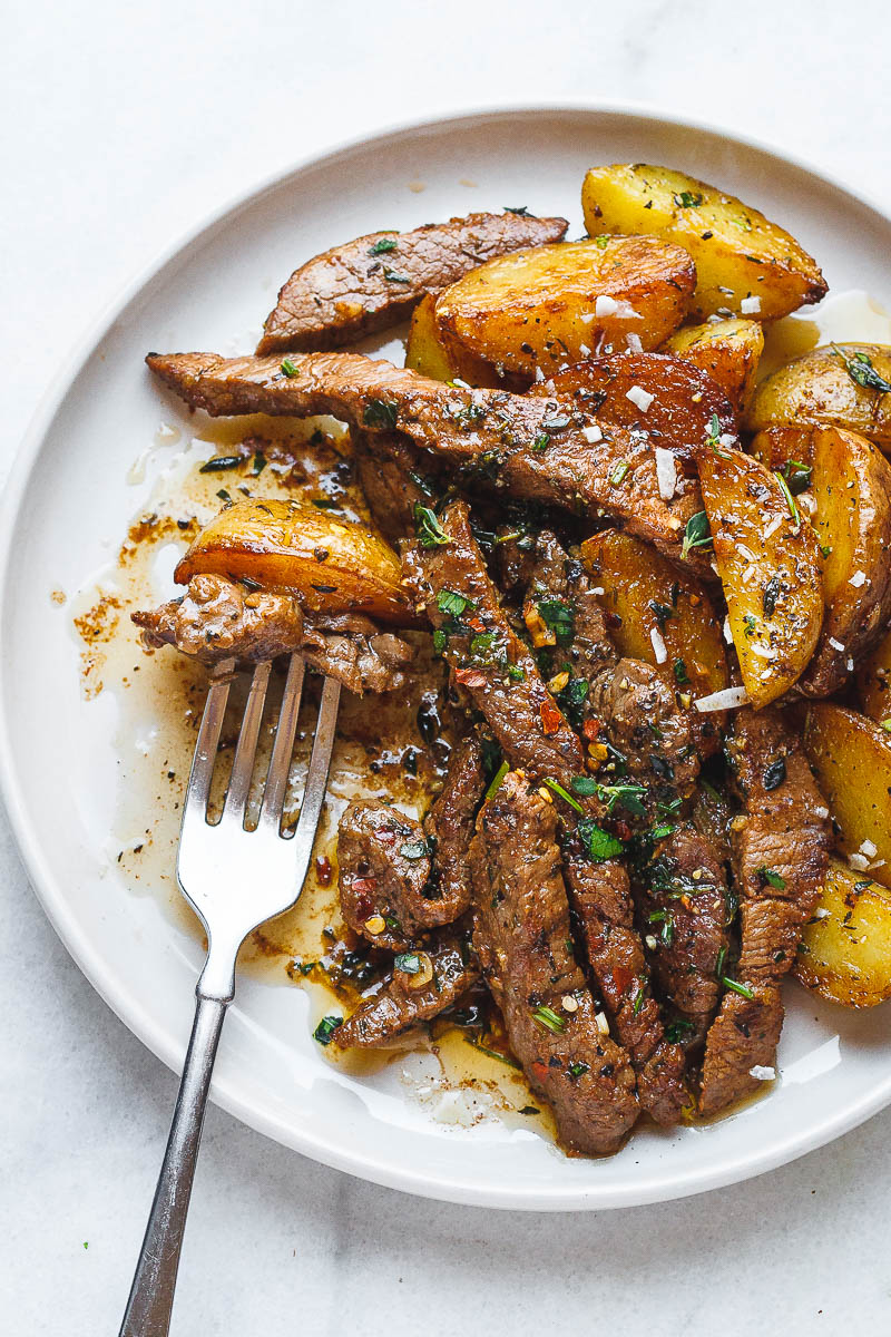 Cool Mom Eats weekly meal plan: Garlic Butter Steak and Potatoes Skillet at Eatwell 101